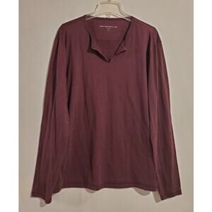 John Varvatos Mens Burnout Long Sleeve Henley Tee XL Grommet V-Neck Burgundy Red